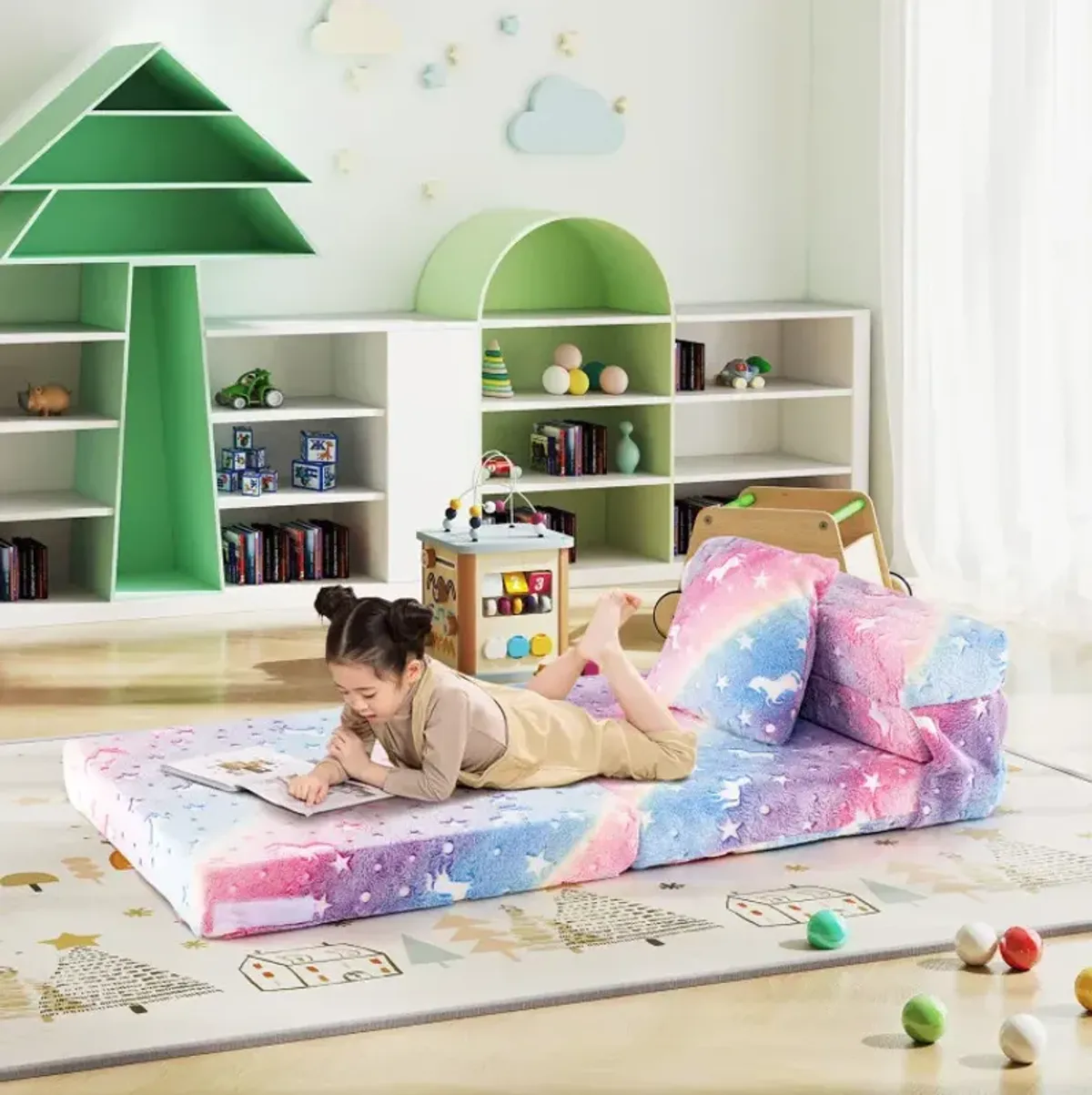 Kids Folding Sofa Bed Floor Mattress Glow in the Dark with Pillow