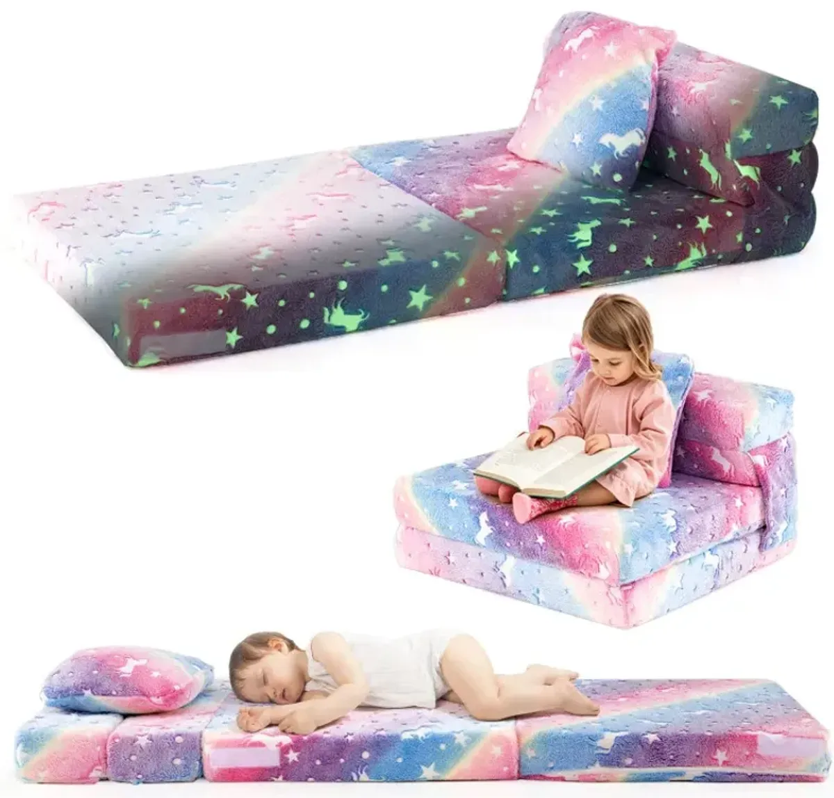 Kids Folding Sofa Bed Floor Mattress Glow in the Dark with Pillow