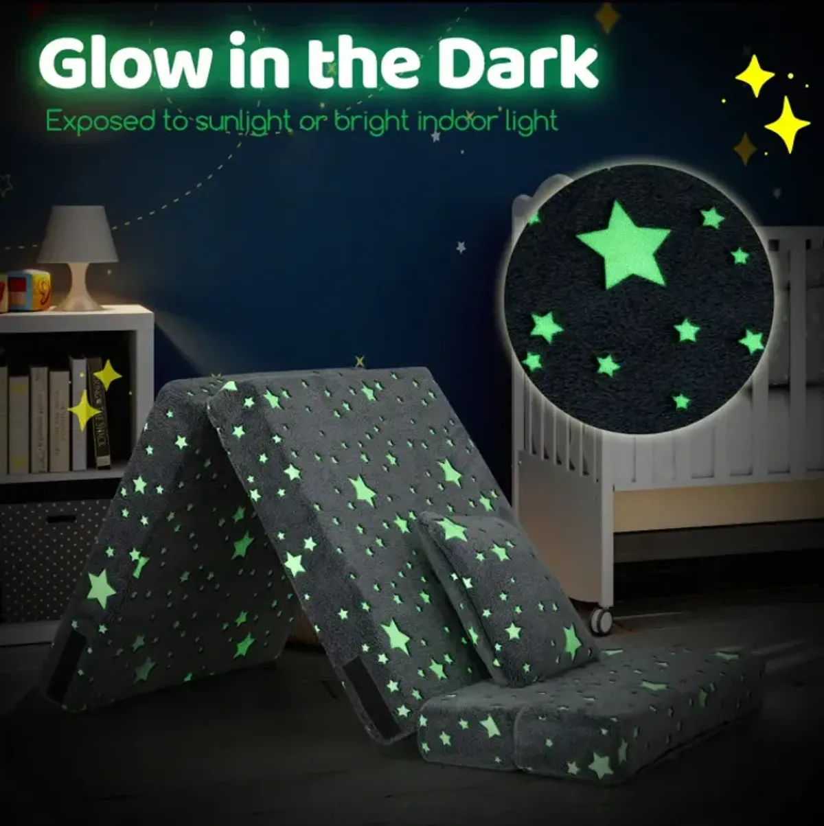 Kids Folding Sofa Bed Floor Mattress Glow in the Dark with Pillow