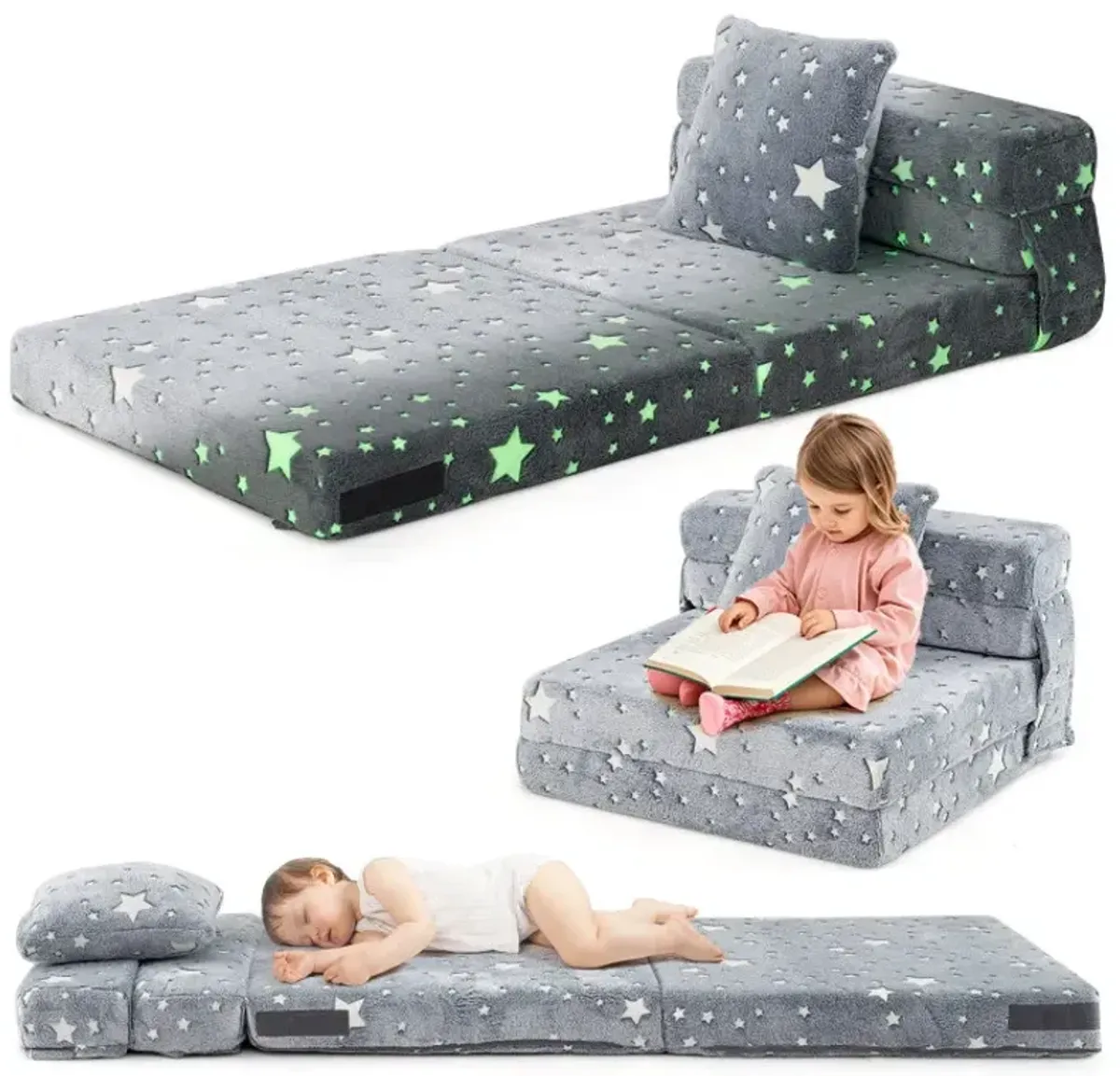 Kids Folding Sofa Bed Floor Mattress Glow in the Dark with Pillow