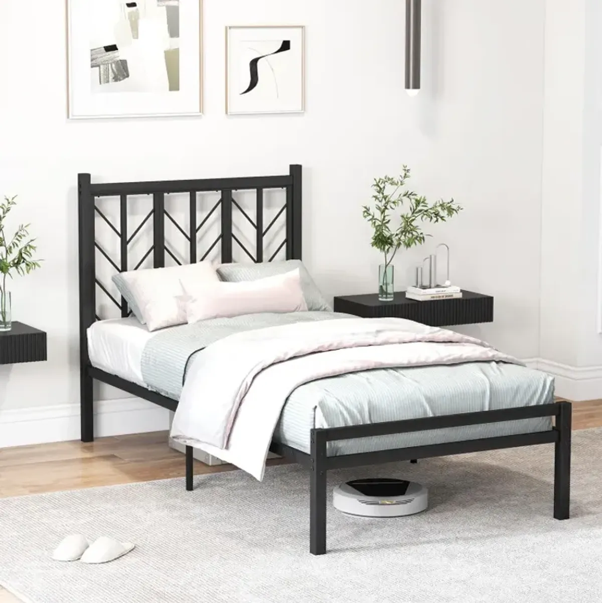 Twin/Full/Queen Size Platform Bed with Headboard and Metal Frame