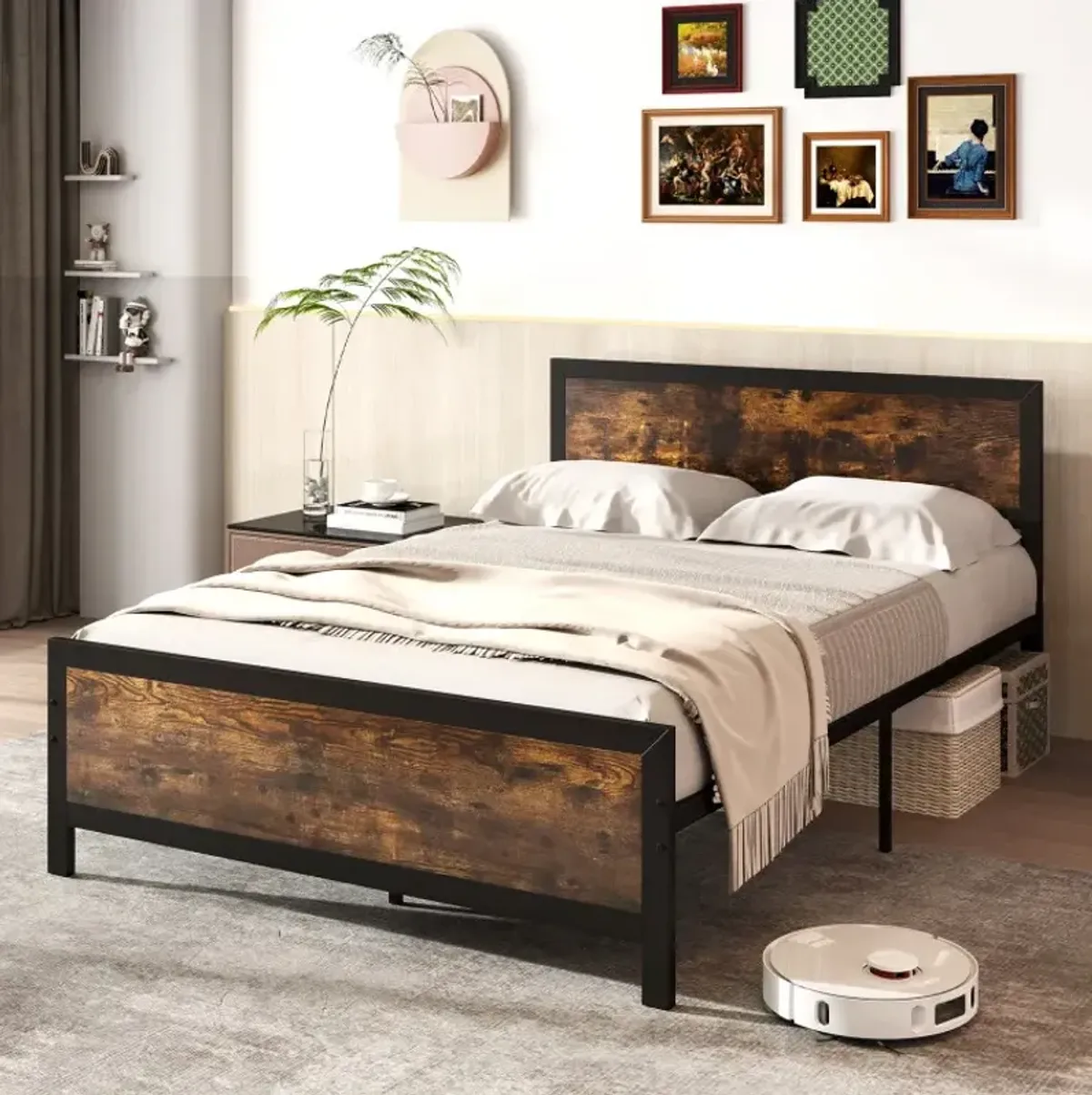 Metal Bed Frame with Headboard and Footboard