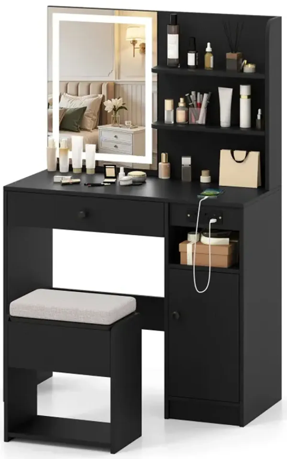 Vanity Desk with Mirror and Lights