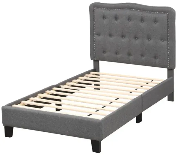 Twin Size Bed Frame with 46 Inch Tall Button Tufted Headboard