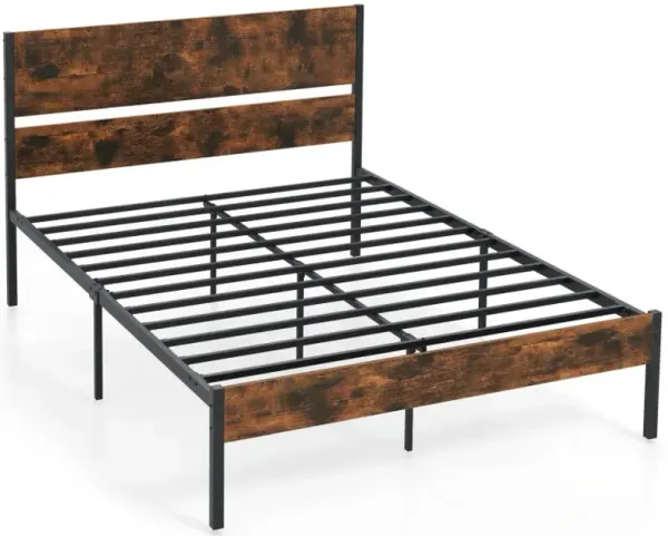 Twin/Full/Queen/King Metal Bed Frame with Wooden Headboard and Footboard