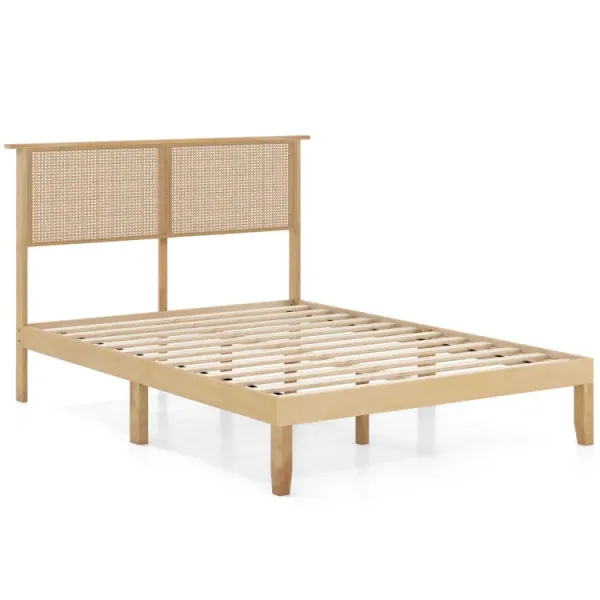 Twin/Full/Queen Size Bed Frame with Rattan Headboard
