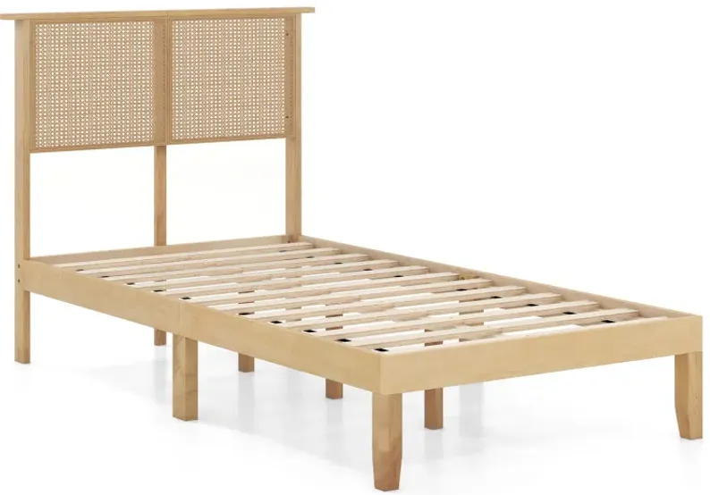 Twin/Full/Queen Size Bed Frame with Rattan Headboard
