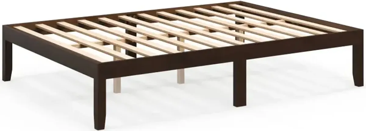 Full Size Wood Bed Frame with Wooden Slats Support and Rubber Wood Legs