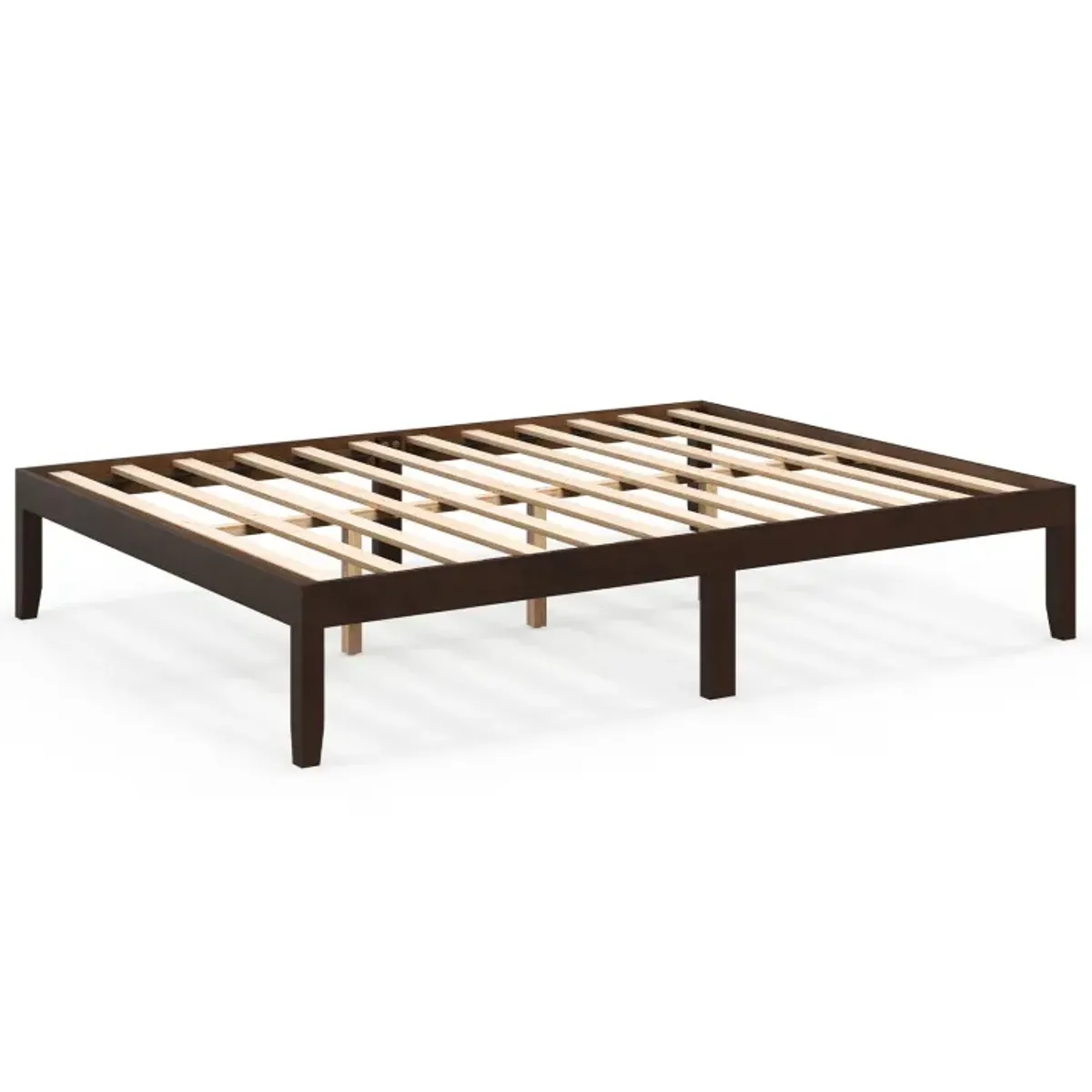 Queen Size Wood Bed Frame with Wooden Slats Support and Rubber Wood Legs