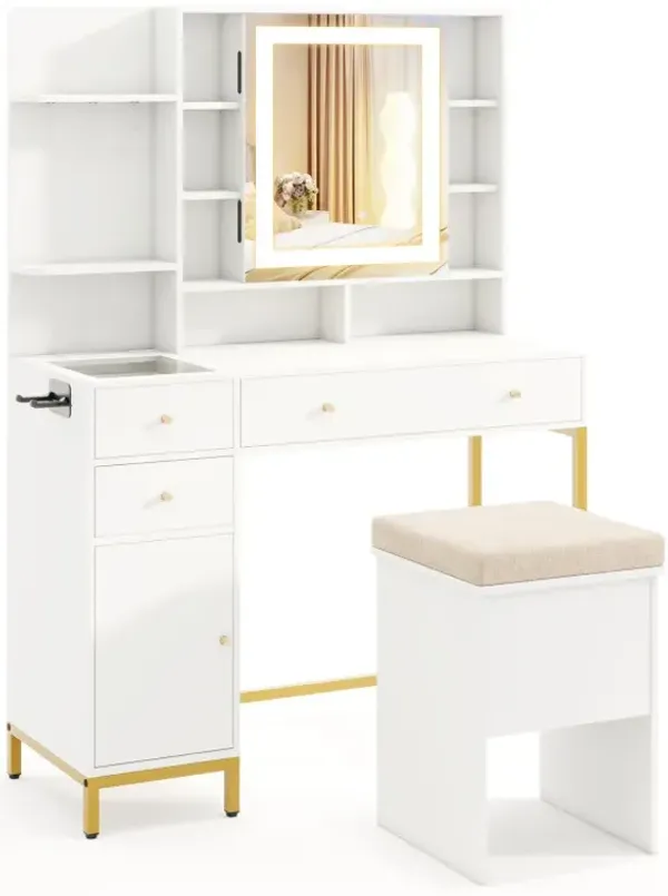Makeup Dressing Table and Stool set with 3 Lighting Modes and Cabinet