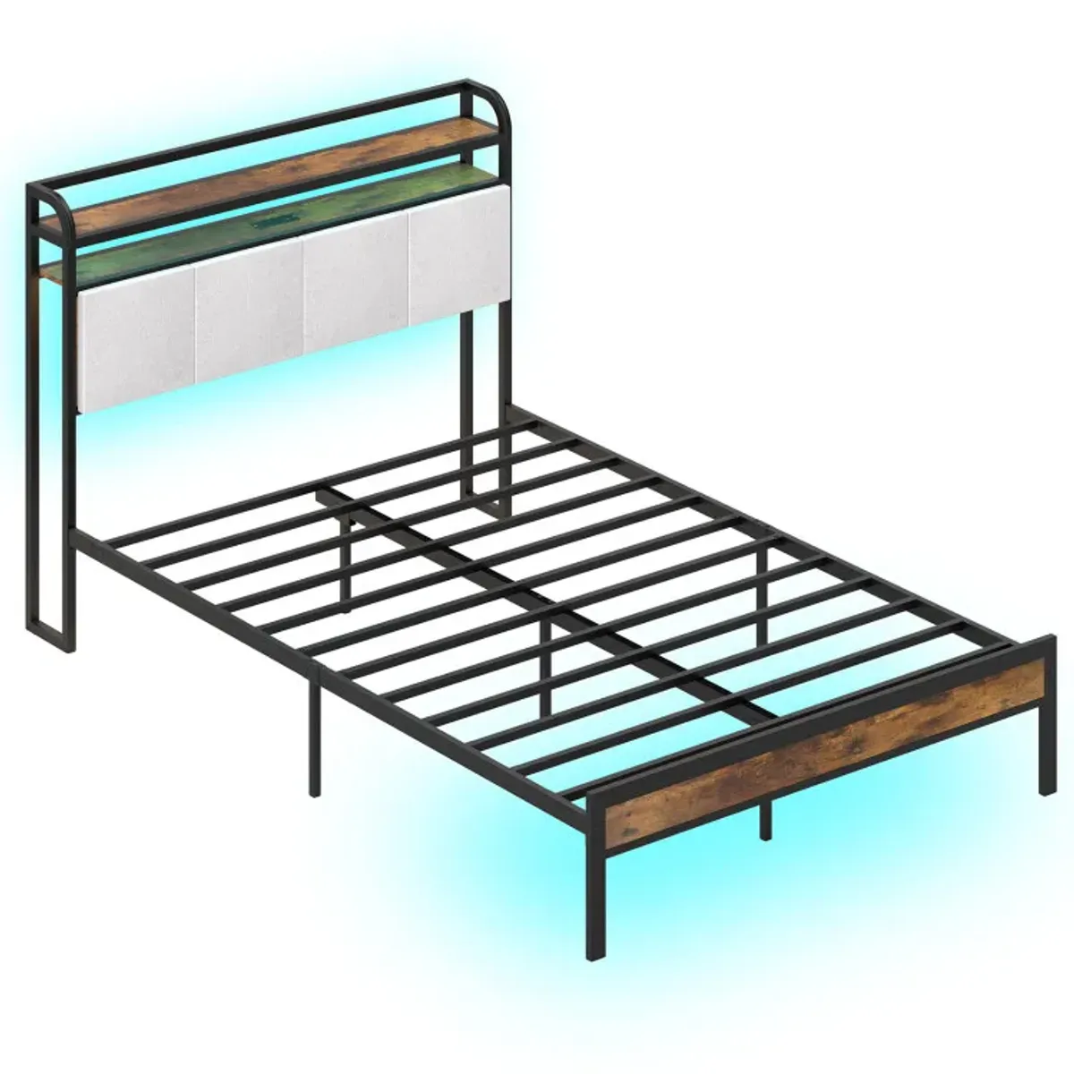 Twin/Full/Queen/King Size Bed Frame with LED Light and Charging Station