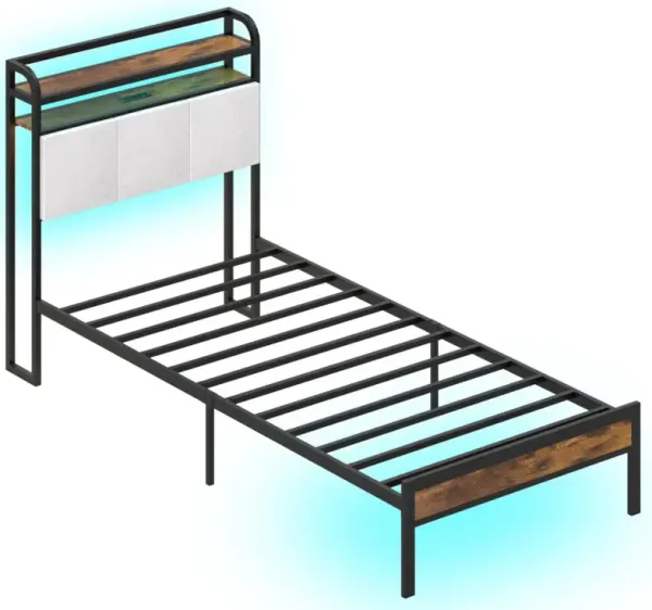 Twin/Full/Queen/King Size Bed Frame with LED Light and Charging Station