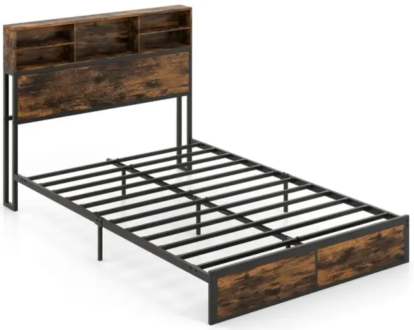 Twin/Full/Queen/King Size Bed Frame with Storage Headboard Industrial Metal Platform Bed