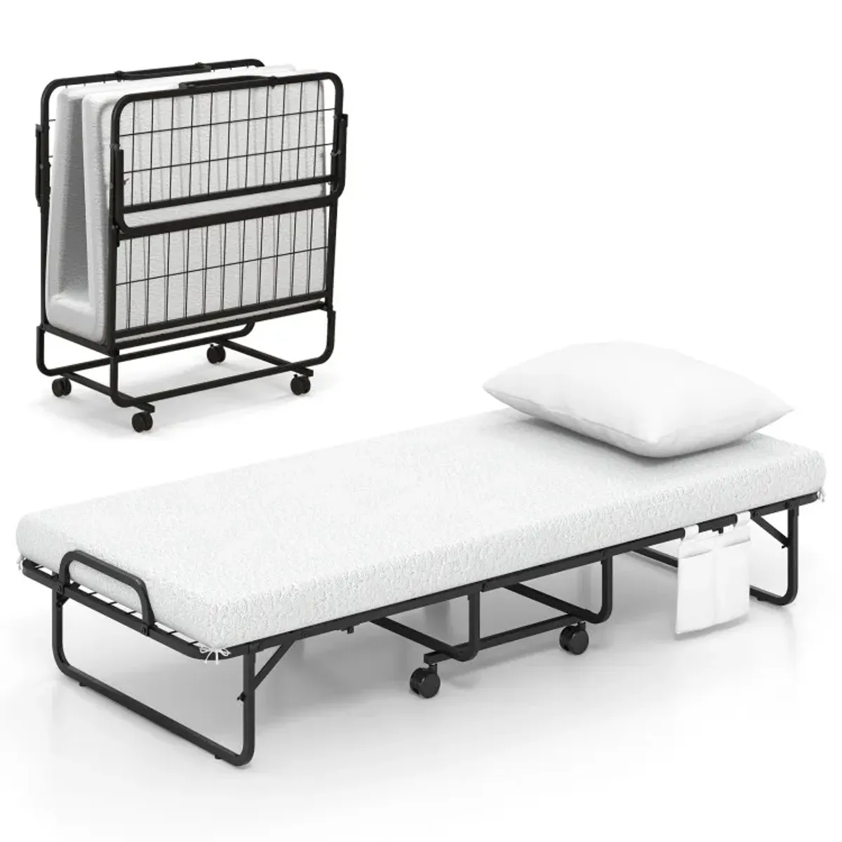 Cot/Twin Size Folding Bed with Memory Foam Mattress and Pillow
