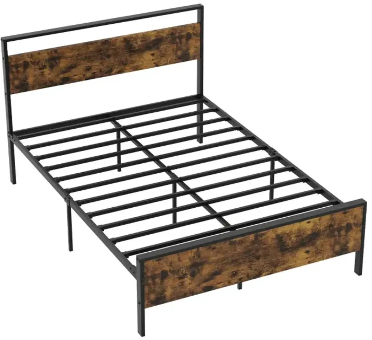 Twin/Full/Queen/King Metal Bed Frame Industrial Platform Bed with Wooden Headboard