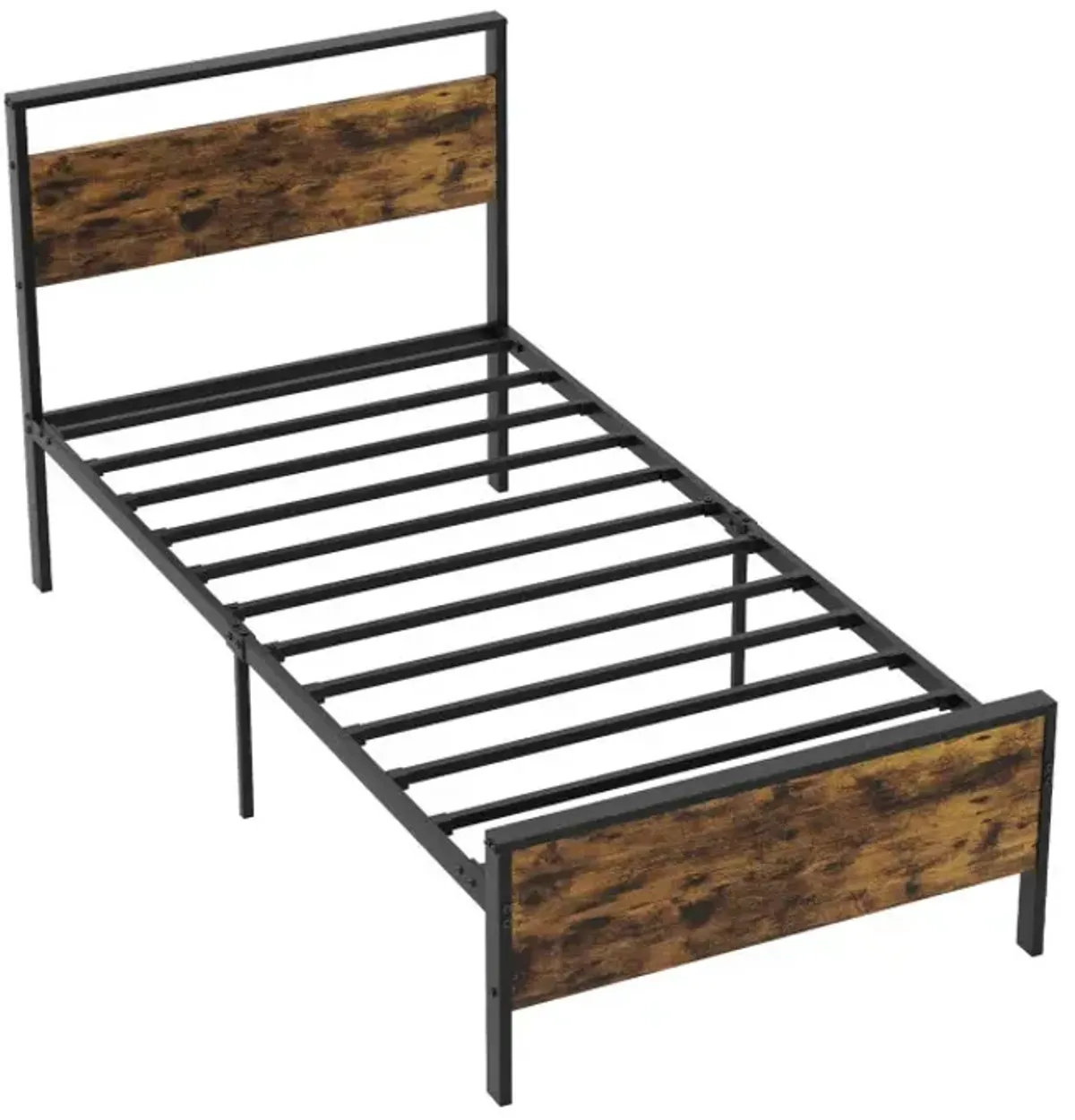 Twin/Full/Queen/King Metal Bed Frame Industrial Platform Bed with Wooden Headboard