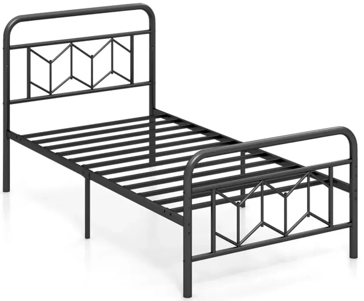 Platform Bed with High Headboard and Snap Lock Metal Slats