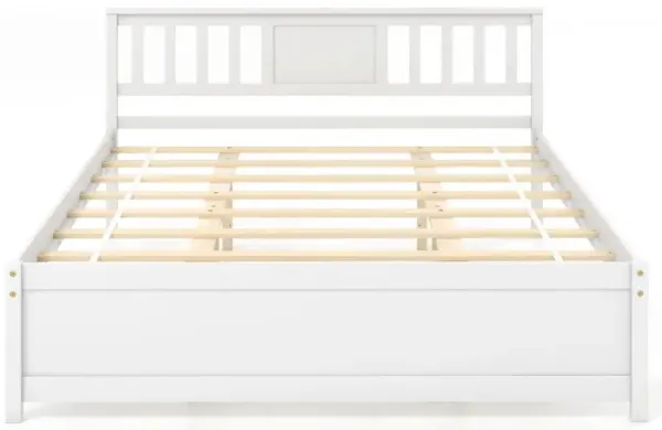 Wooden Platform Bed with Headboard and Wood Slat Support White