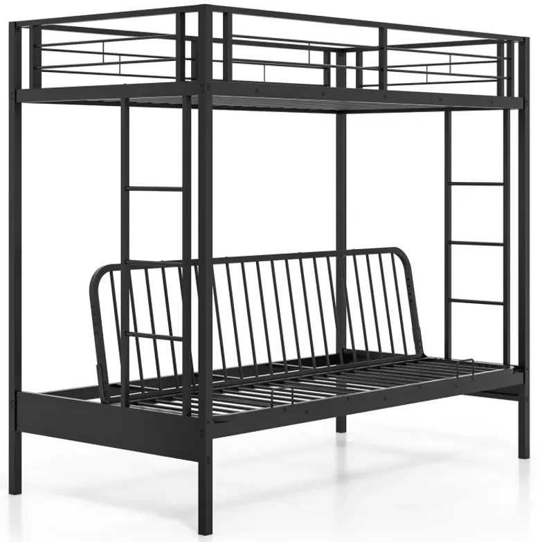 Twin Over Futon Bunk Bed with 2 Ladders and Safety Guardrails
