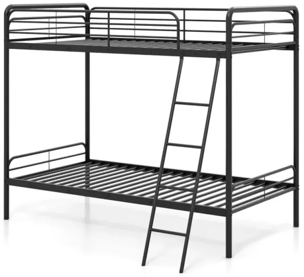 Heavy Duty Metal Bunk Bed with Ladder and Safety Guardrails