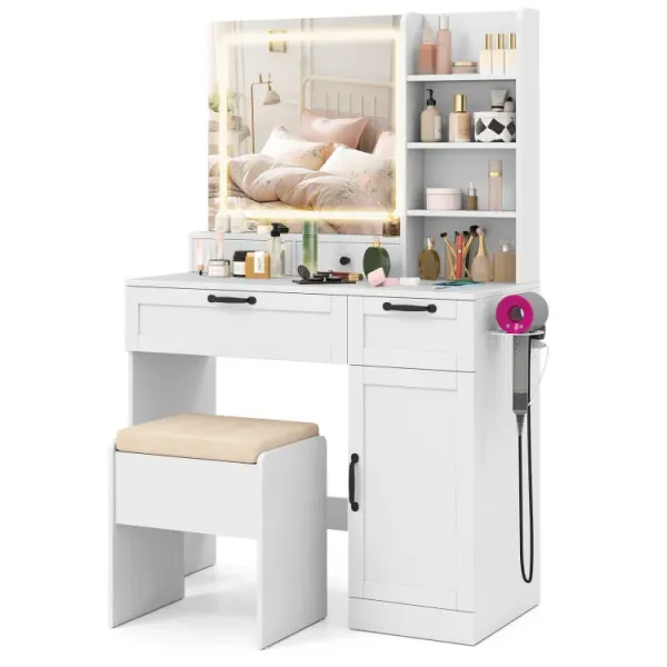 Vanity Set with Mirror and 3 Lighting Modes and Adjustable Brightness