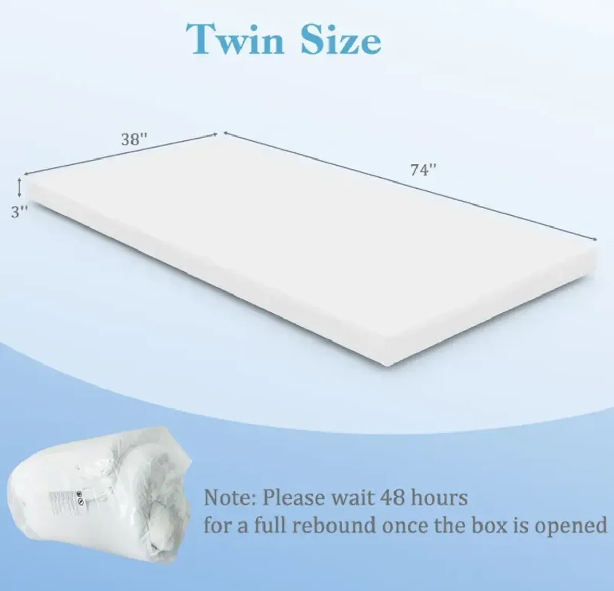 3 Inch Gel-Infused Memory Foam Mattress Topper with Removable Cover