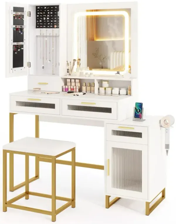 Makeup Vanity Desk Dressing Table and Stool Set with Lighted Mirror