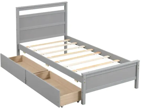 Twin Size Wooden Bed Frame with 2 Drawers for Teens and Adults