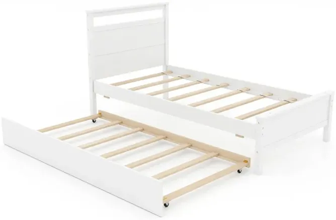 Twin Size Wooden Bed Frame with Trundle for Teens and Adults