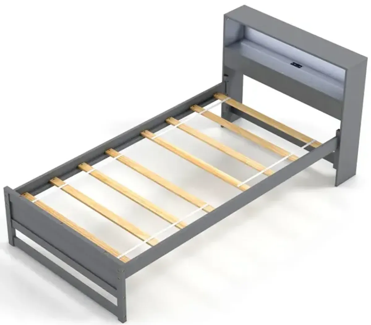 Twin Size Bed Frame with Storage Headboard and Charging Station