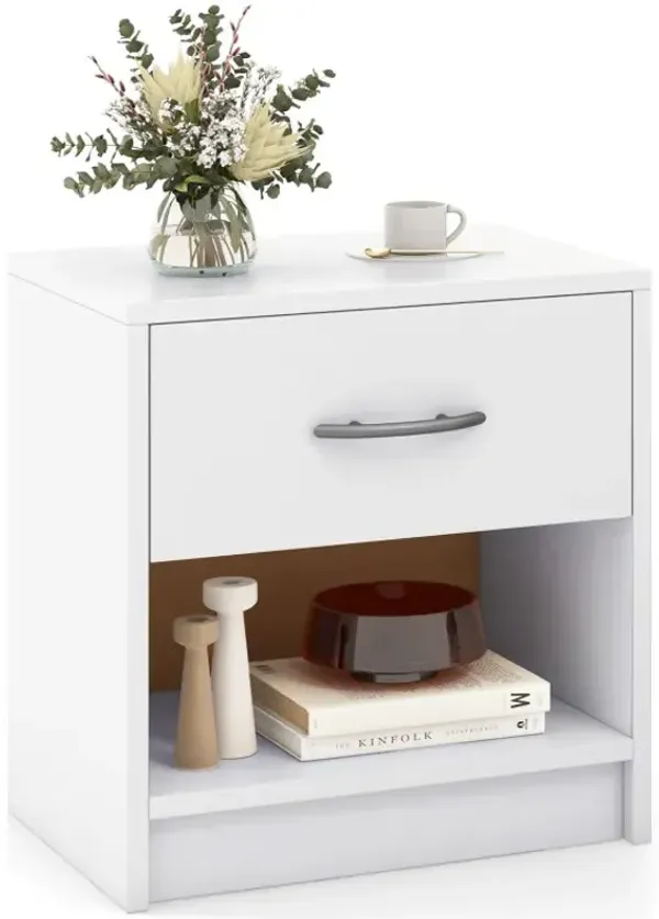 Bedside Table Nightstand with Drawer and Open Storage Shelf