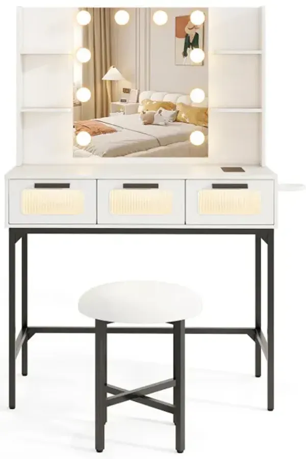 Bedroom Makeup Vanity Desk with Hollywood Mirror and Lights