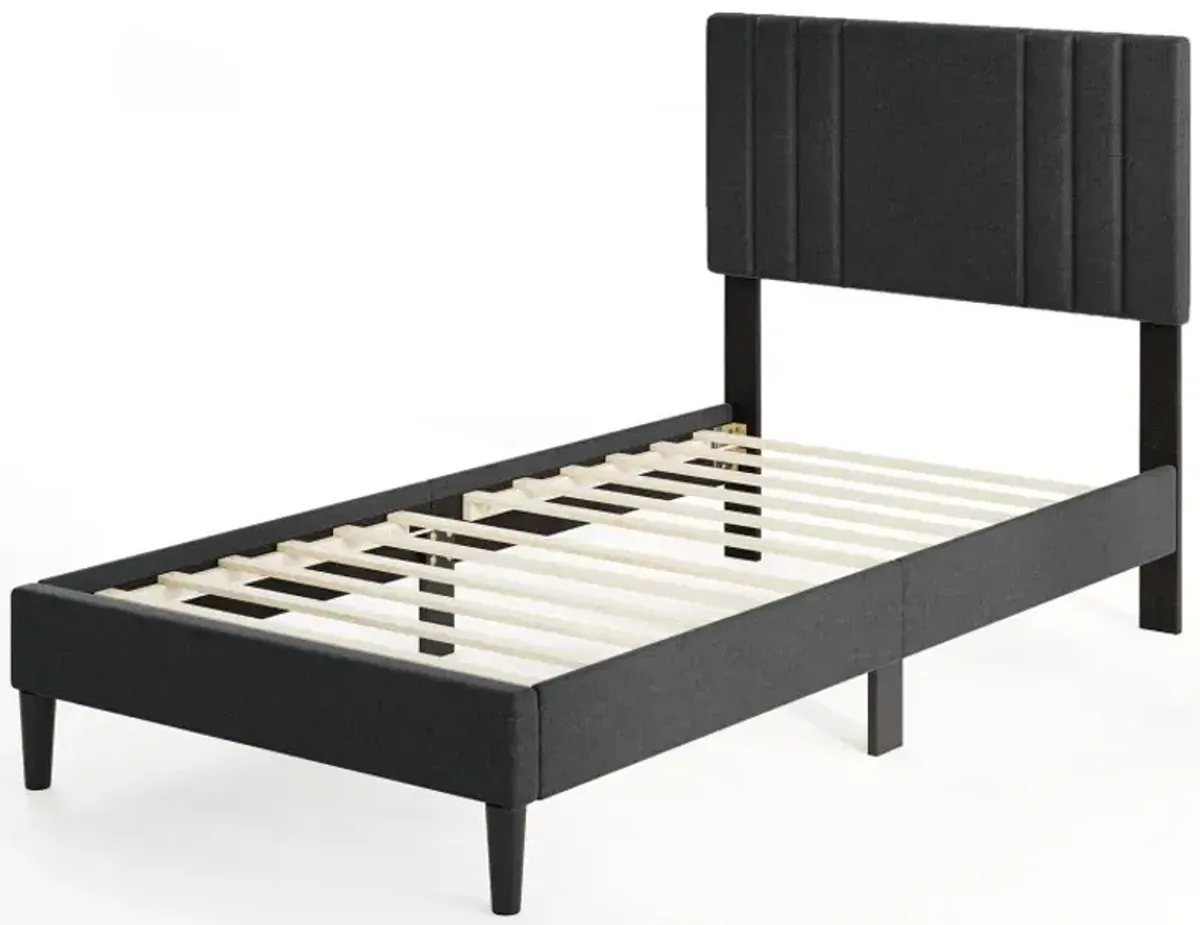 Full/Queen/Twin Size Bed Frame with Vertical Channel Tufted Headboard and Wooden Slats