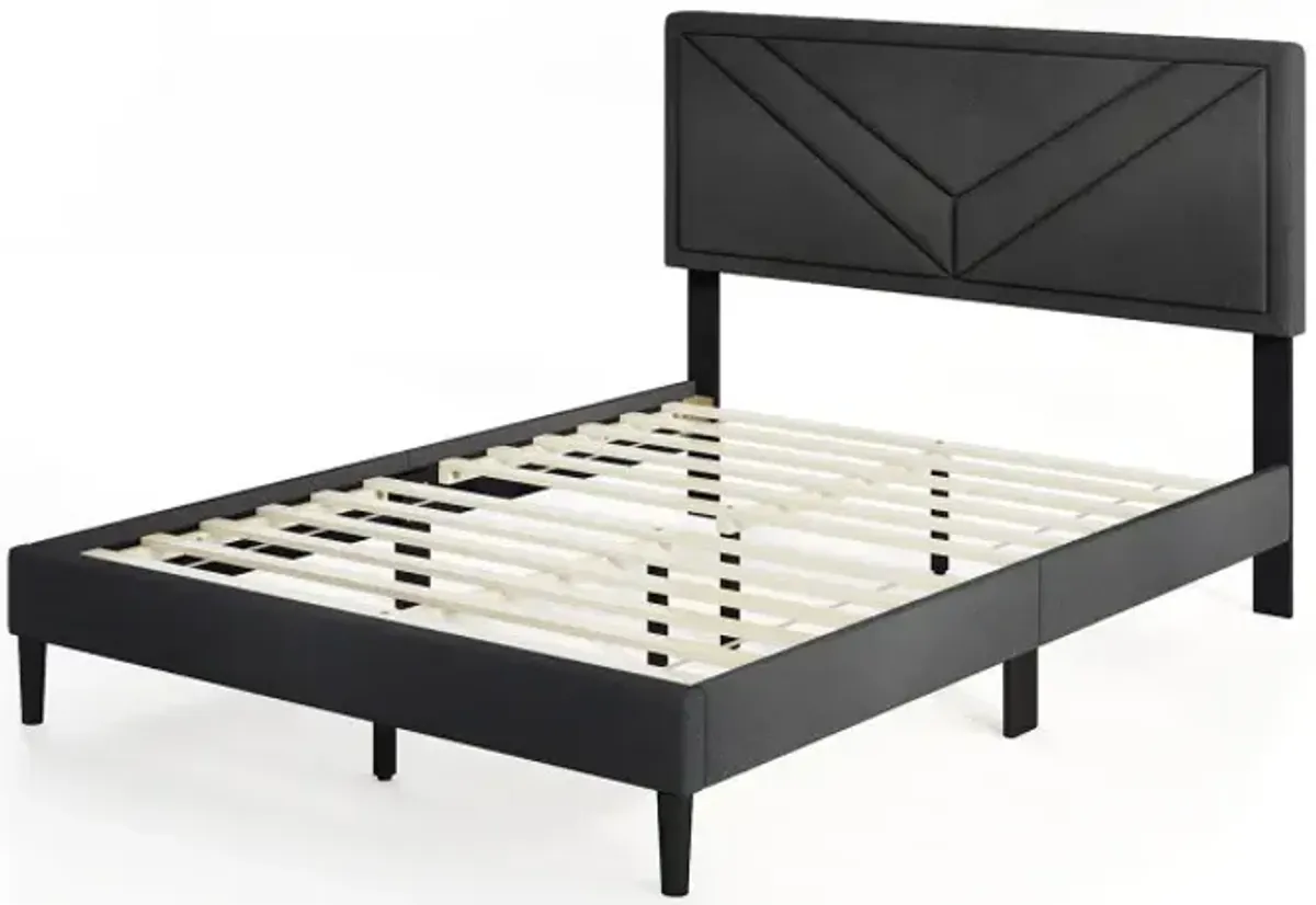 Upholstered Platform Bed with Tufted Headboard and Wooden Slats
