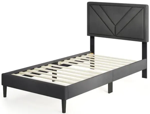 Upholstered Platform Bed with Tufted Headboard and Wooden Slats