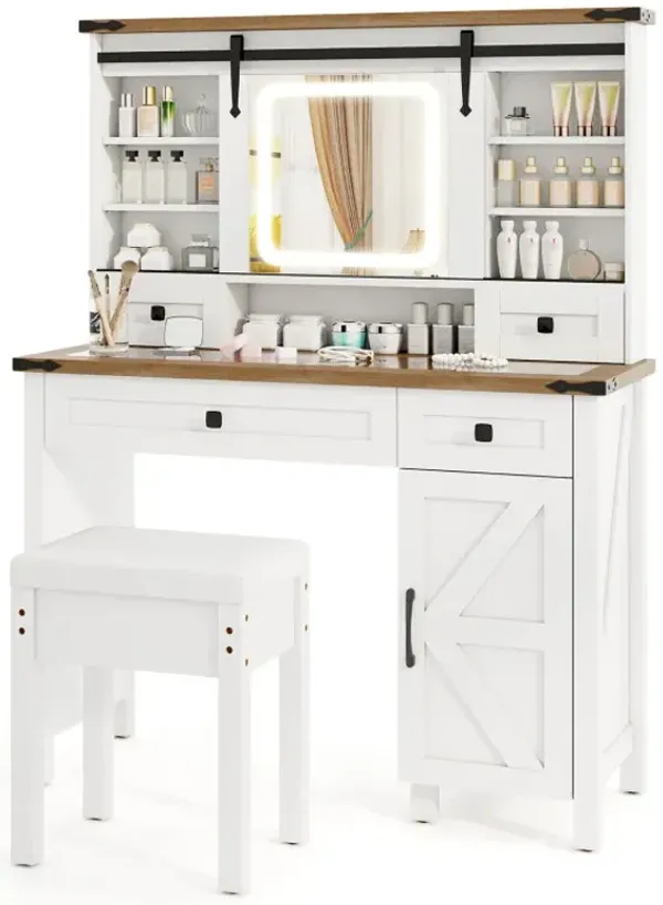 Makeup Vanity Desk with Mirror and 3-Color Dimmable LED Lights