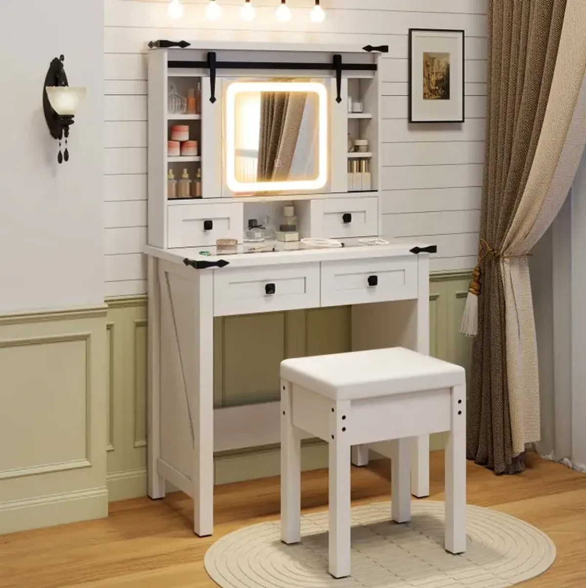 Makeup Vanity Desk with Mirror and Adjustable Storage Shelves