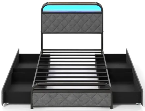 Twin/Full/Queen Size Bed Frame with LED Lights and Charging Station