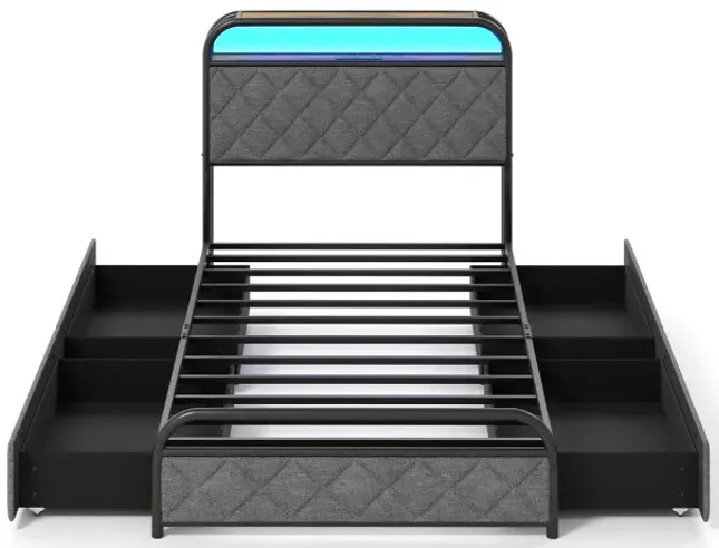 Twin/Full/Queen Size Bed Frame with LED Lights and Charging Station