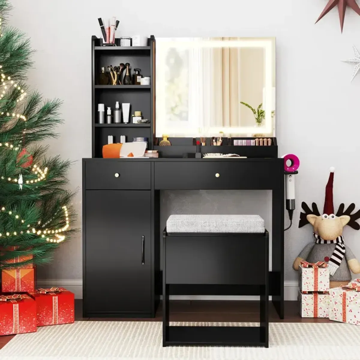 Vanity Dressing Table and Chair Set with Mirror and Lights