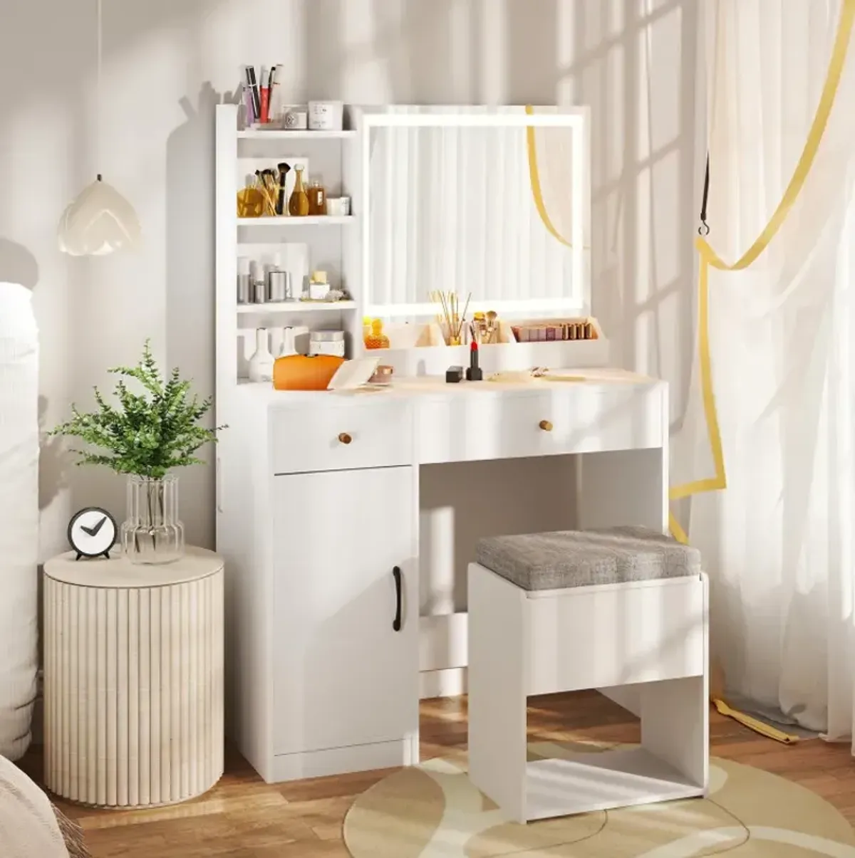 Vanity Dressing Table and Chair Set with Mirror and Lights