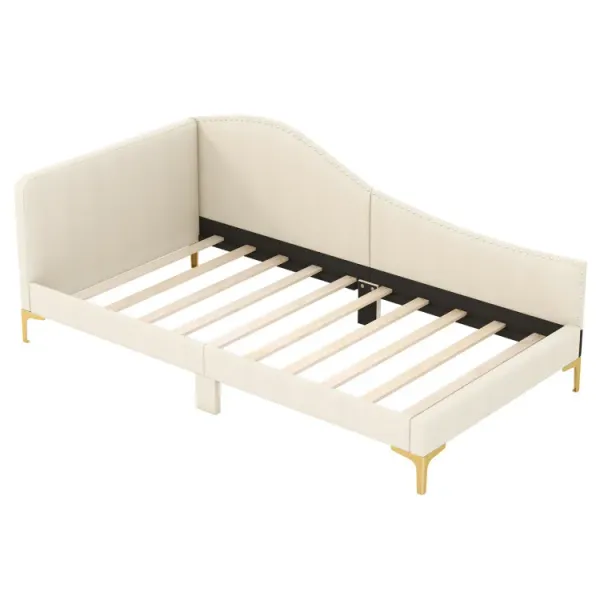 Full/Twin Size Upholstered Daybed with Metal Legs and Wood Slats