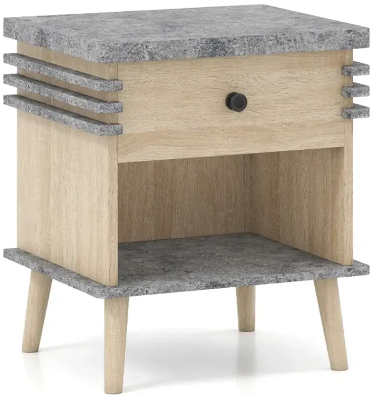 3-Tier Bedside Table Nightstand with Antique Grey Faux Marble Top