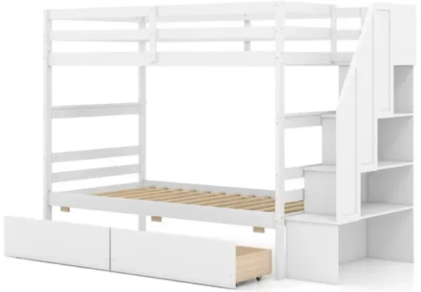 Twin Over Twin Bunk Bed with Storage Stairs and Drawers