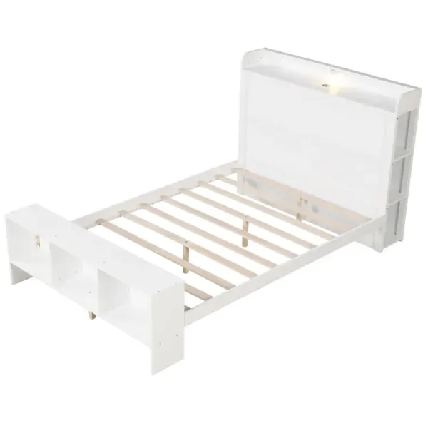 Twin/Full Size Bed Frame with 2 USB Ports with Storage Headboard and Lights