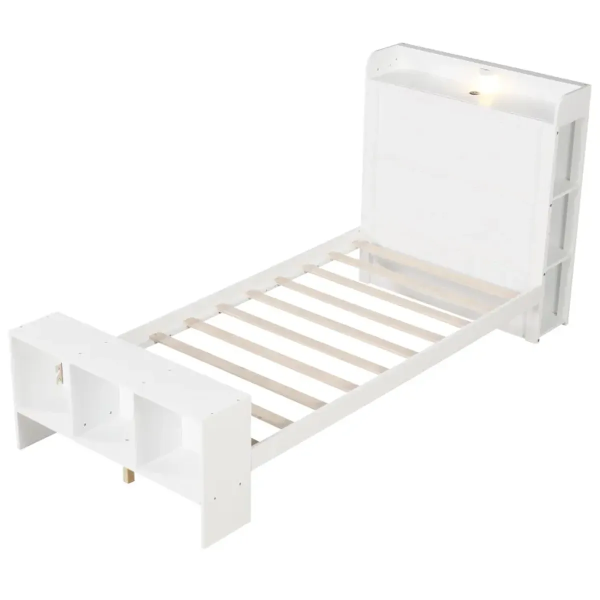 Twin/Full Size Bed Frame with 2 USB Ports with Storage Headboard and Lights