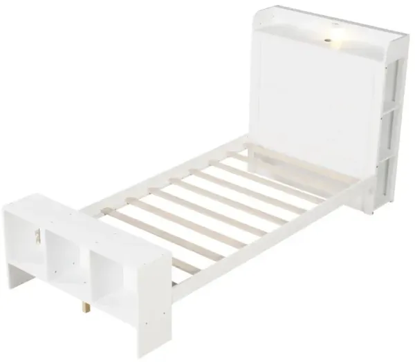 Twin/Full Size Bed Frame with 2 USB Ports with Storage Headboard and Lights