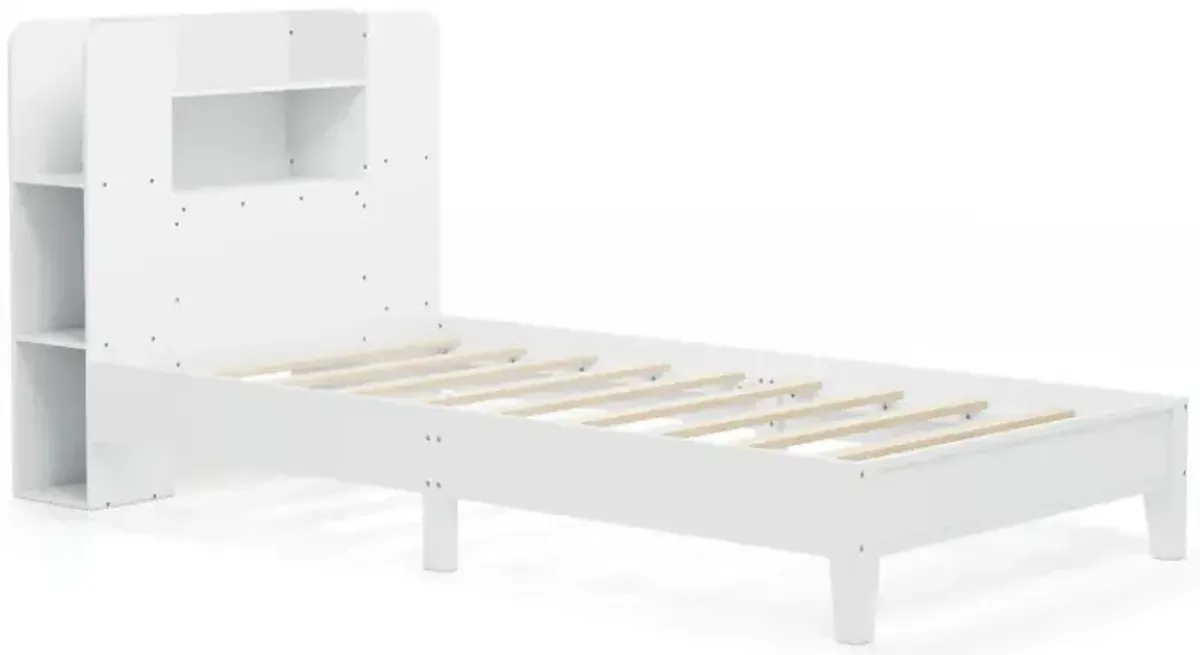 Twin Size Wooden Platform Bed Frame with Bookcase Headboard