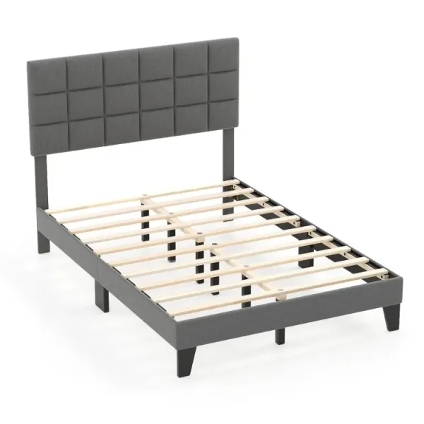 Full/Queen/King Size Modern Linen Bed Frame with Adjustable Headboard-Gray