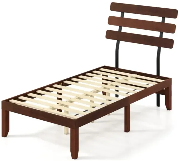 Twin/ Full/ Queen Size Bed Frame 15.5 Inch Solid Wood Platform Bed with Retro Headboard